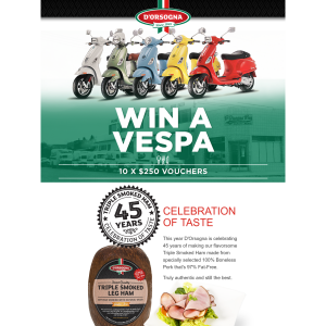 Win a Vespa or 1 of 10 $250 Woolworths vouchers! (Purchase Required)