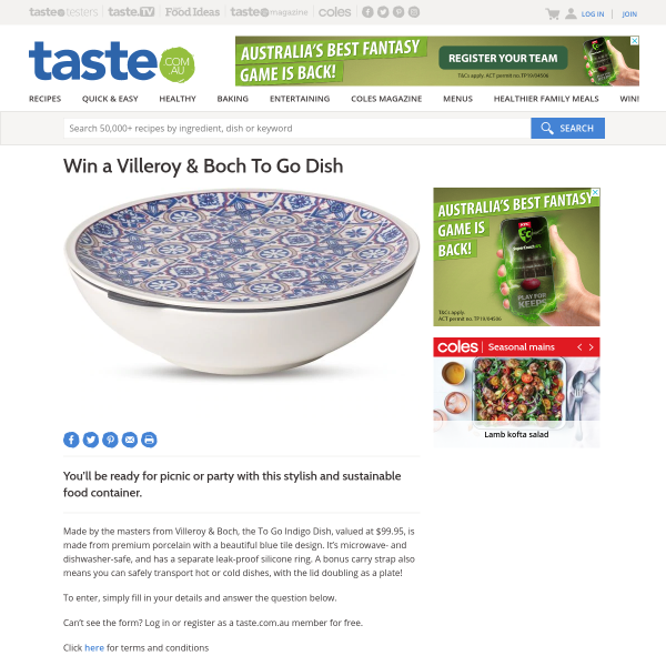 Win a Villeroy & Boch To Go Indigo Dish