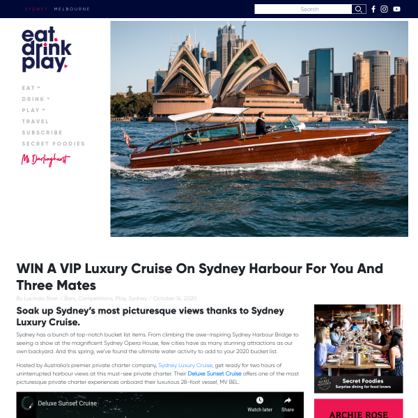 Win a VIP Luxury Cruise On Sydney Harbour
