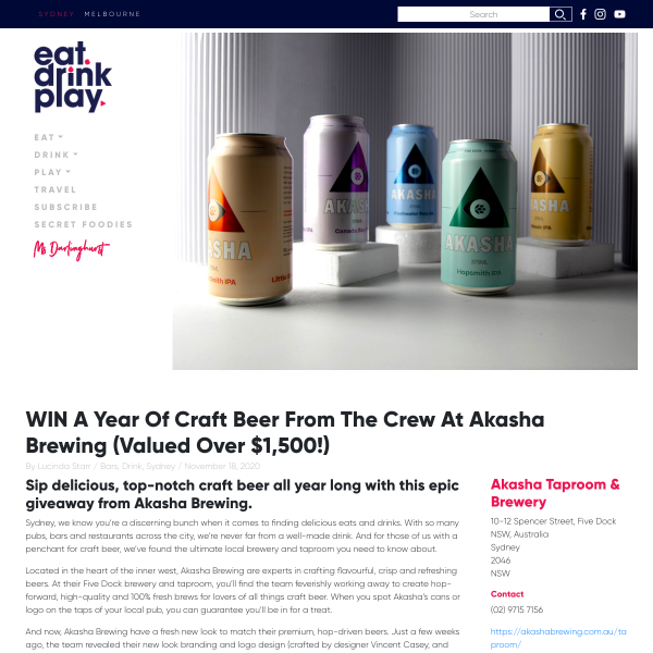 Win a Year's Supply of Akasha Brewing Co Craft Beer Over