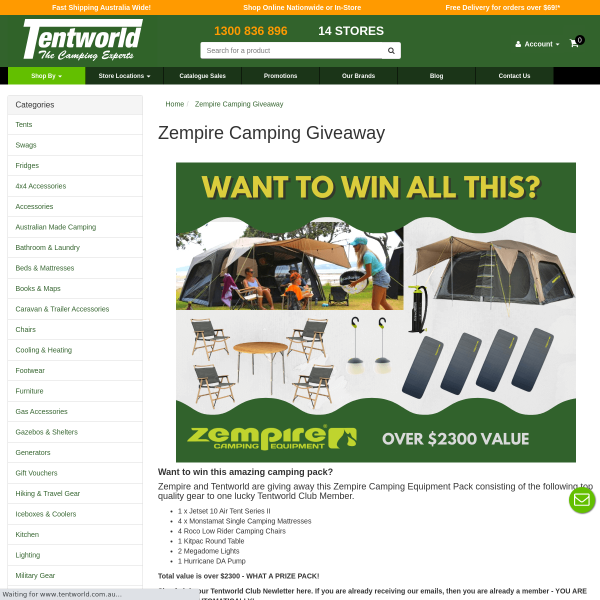 Win a Zempire Camping Giveaway