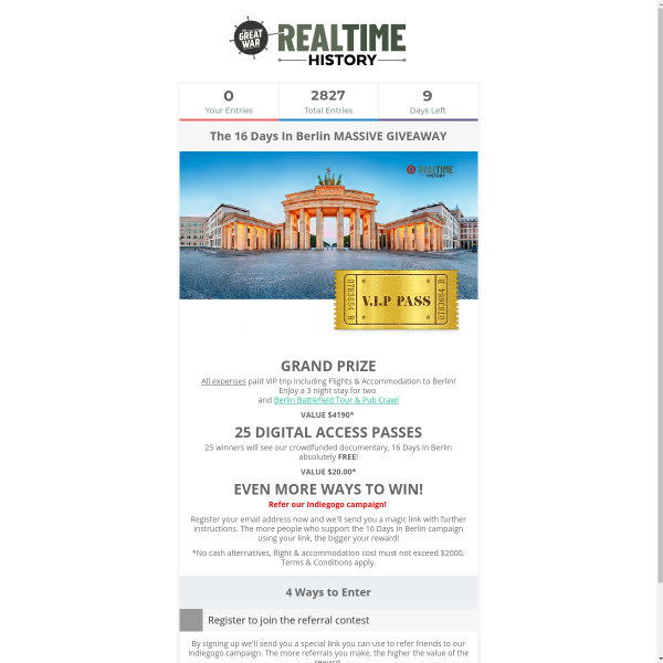 Win All Expenses Paid VIP Trip to Berlin - Real Time History