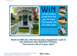 Win all the Aarons play equipment used in “The Secret Life of 4 year olds