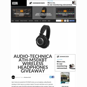 Win an Audio-Technica ATH-M50xBT wireless over-ear headphones
