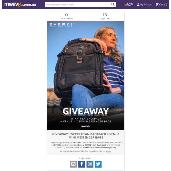 Win an Everki Titan Backpack Worth $159 or 1 of 3 Everki Venue Mini Messenger Bags