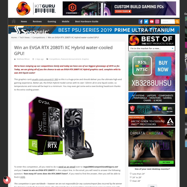 Win an EVGA GeForce RTX 2080 Ti XC Hybrid GPU & AIO Liquid Cooler Worth $2,330