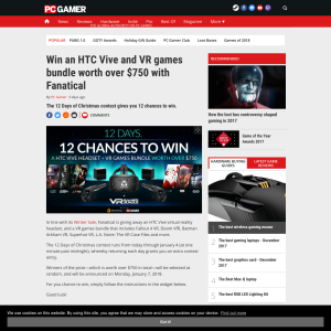 Win an HTC Vive & VR Game Bundle