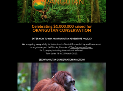 Win an Orangutan Adventure Holiday in Central Borneo for 2