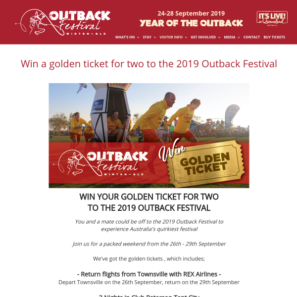 Win an Outback Festival Package for 2