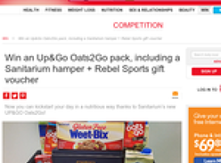 Win an Up&Go Oats2Go pack, including a Sanitarium hamper + Rebel Sports gift voucher!