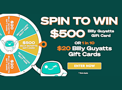 Win a $500 Billy Guyatts Gift Card or 1 of 10 X $20 Gift Cards