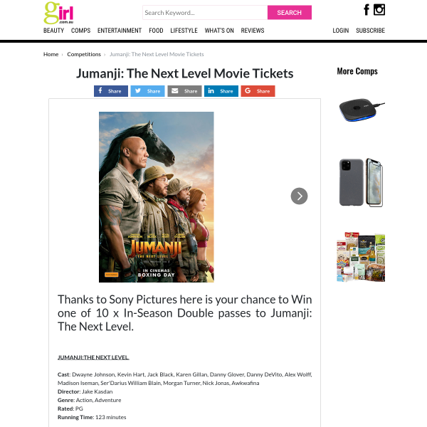 Win Double Movie Tix to Jumanji