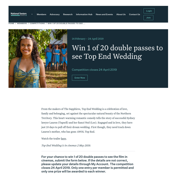 Win Double Movie Tix to Top End Wedding