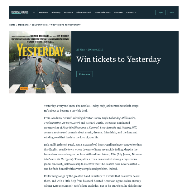 Win Double Movie Tix to Yesterday