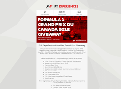 Win F1 Experiences’ Champion Ticket Packages to the Formula 1 Grand Prix Du Canada 2018