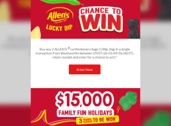 Win 1 of 3 $15K in Family Holidays & Instant Prizes - Allen's Lollies