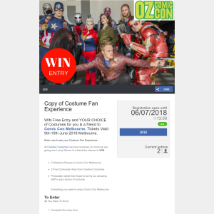 Win Free Entry and YOUR CHOICE of Costumes for 2 to Comic Con Melbourne 