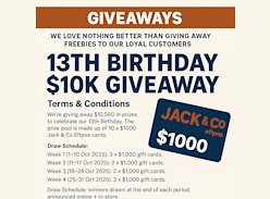 Win a Share of $10K Jack & Co Eftpos Gift Cards