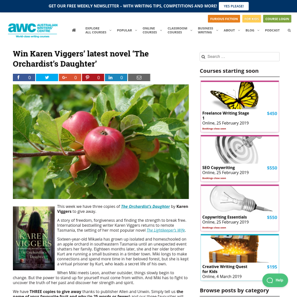 Win Karen Viggers’ latest novel ‘The Orchardist’s Daughter’