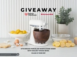 Win a KSM156 Porcelain White Stand Mixer with Walnut Wood Bowl