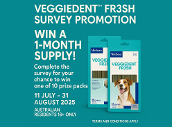 Win a Month's Supply of Veggiedent Fr3sh Dental Chews for your Pet