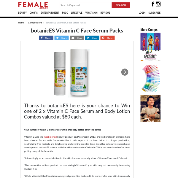 Win one of 2 x Vitamin C Face Serum and Body Lotion