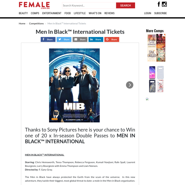 Win one of 20 x DPs to MEN IN BLACK INTERNATIONAL