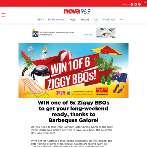 Win one of 6x Ziggy BBQs