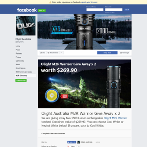 Win one of two 1500 Lumen rechargeable Olight M2R Warrior torches! Combined value of $269.90.