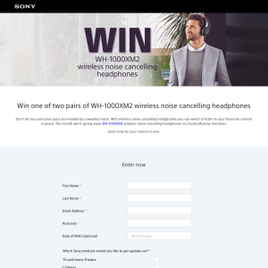 Win one of two pairs of WH-1000XM2 wireless noise cancelling headphones