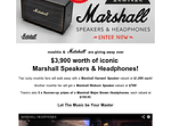 Win over $3,900 worth of iconic Marshall speakers & headphones!