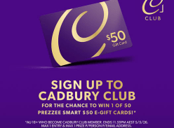Win 1 of 50 Prezzee Smart $50 E-Gift Cards - Cadbury Dairy Milk