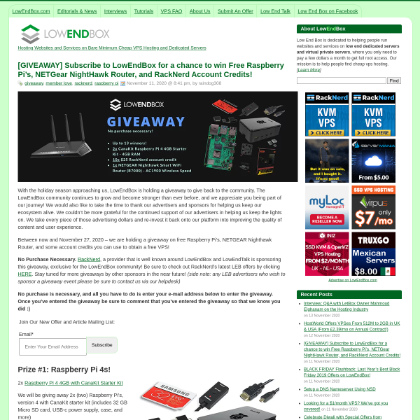 Win RackNerd Account Credits or a (Raspberry Pi’s, NetGear NightHawk Router)*