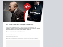 Win Signed Darkest Hour movie poster and Blu-rays