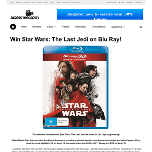 Win Star Wars: The Last Jedi on Blu Ray