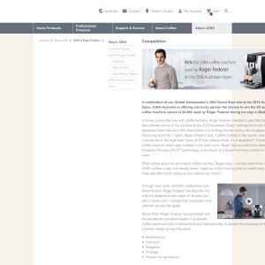 Win the Jura Coffee Machine used by Rodger Federer at the 2018 Australian Open