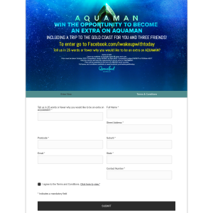 Win the Opportunity to become an extra on Aquaman