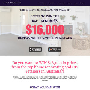 Win the Rapid Reno Mate $16,000 Ultimate Renovators Prize Pack