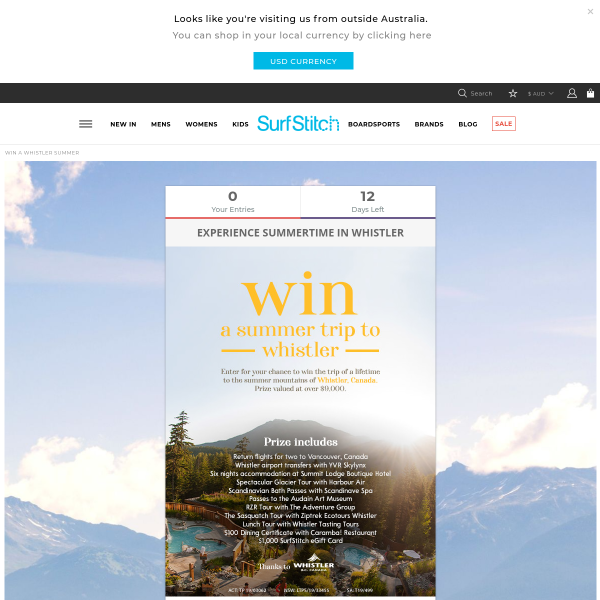 Win the trip of a lifetime for 2 to Whistler Canada!