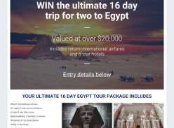 Win the ultimate 16 day trip for two to Egypt