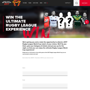 Win the ultimate Rugby League World Cup 2017 Experience