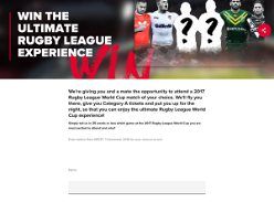 Win the ultimate Rugby League World Cup 2017 Experience