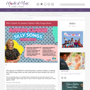 Win Tickets To Justine Clarke’s Silly Songs Show