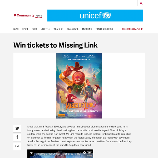 Win tickets to Missing Link