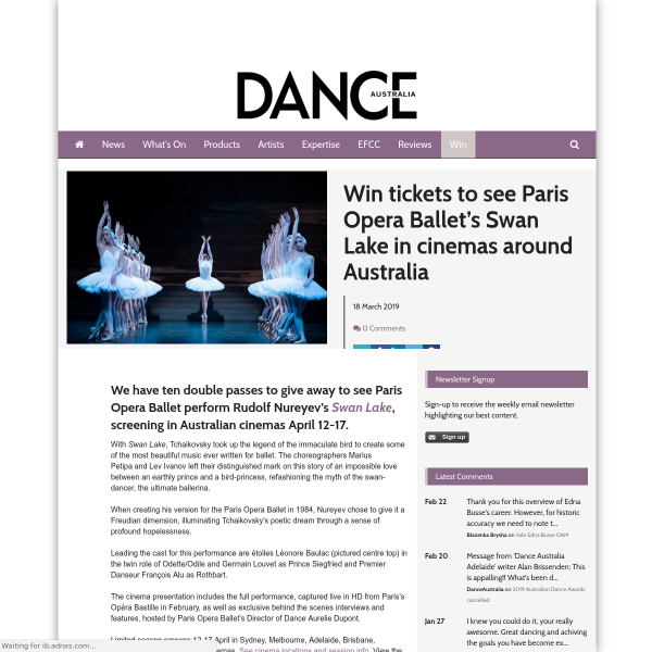 Win tickets to see Paris Opera Ballet’s Swan Lake in cinemas around Australia
