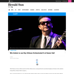 Win tickets to see Roy Orbison Orchestrated II at Hamer Hall