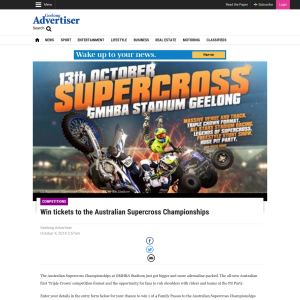 Win tickets to the Australian Supercross Championships