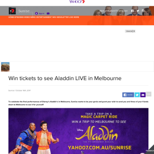 Win trip for four to Melbourne to see Aladdin
