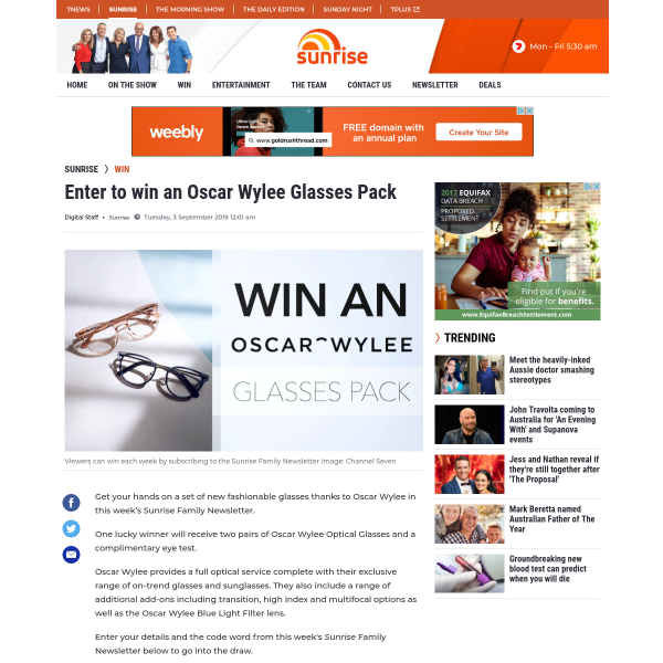 Win Two Pairs of Oscar Wylee Optical Glasses & Eye Test