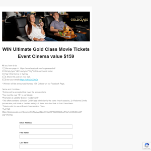 Win Ultimate Gold Class Movie Tickets Event Cinema